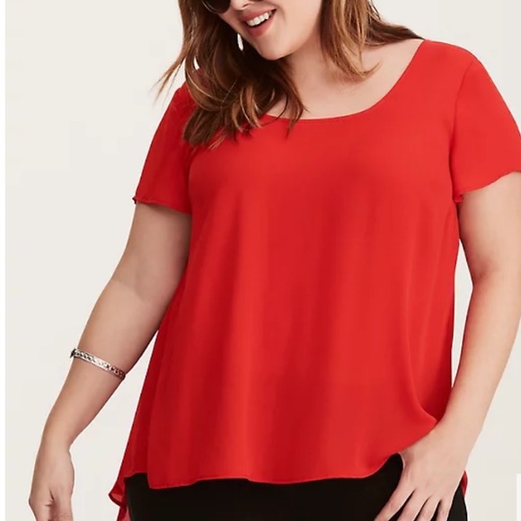 Torrid red georgette hi-lo inset top - Picture 2 of 7